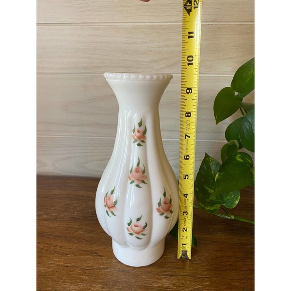 Floral Milk Glass Melon Hurricane Lamp Replacement Shade - Hand Painted Roses - Picture 4 of 5